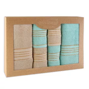 Ręcznik D Bawełna 100% Tiwano Cappuccino + Jasny Turkus (P) 2x30x50+2x50x90+2x70x140 kpl.