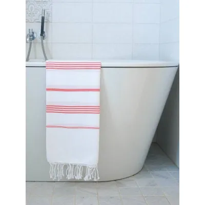 Ręcznik bawełniany hammam biały/koral 170x100 cm Ottomania
