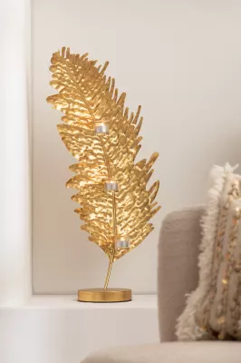 Wysoki świecznik dekoracyjny Liść z metalu i szkła, złoty – 80 cm