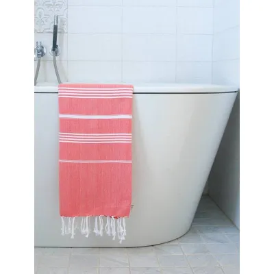 Ręcznik bawełniany hammam koral/biały 170x100 cm Ottomania