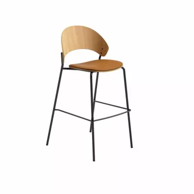 Dosina Bar Stool Low 65 cm Upholstery Oak Cognac