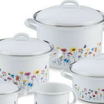 Zestaw garnków emaliowanych dla zdrowego gotowania od Riess seria Flora