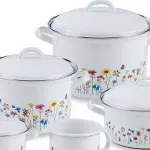 Zestaw garnków emaliowanych dla zdrowego gotowania od Riess seria Flora