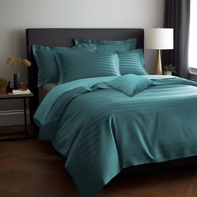 Pościel satyna bambusowo-bawełniana (P) STRIPE SEA TURQUOISE/140x200 +1x70x80 z listwą +2x40x40 BAMBOO