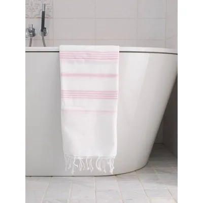 Ręcznik bawełniany hammam biały/różowy 170x100 cm Ottomania