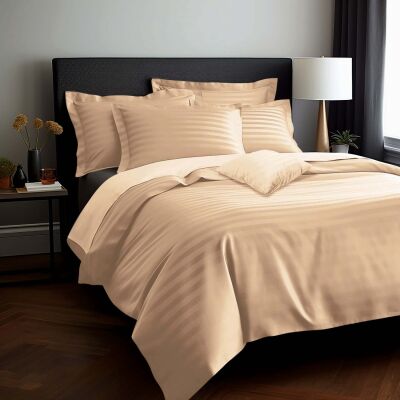 Pościel satyna bambusowo-bawełniana (P) STRIPE BEIGE/160x200 +2x70x80 z listwą +4x40x40 BAMBOO