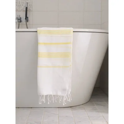 Ręcznik bawełniany hammam biały/żółty 170x100 cm Ottomania