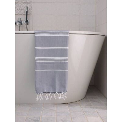 Ręcznik bawełniany hammam szary/biały 170x100 cm Ottomania