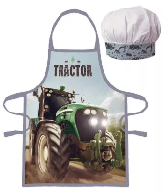 Fartuszek dziecięcy z czapką Traktor zielony