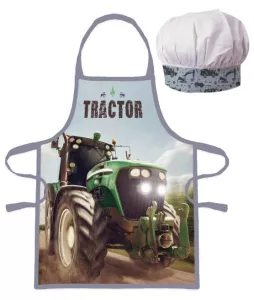 Fartuszek dziecięcy z czapką Traktor zielony