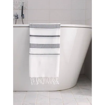 Ręcznik bawełniany hammam biały/czarny 170x100 cm Ottomania