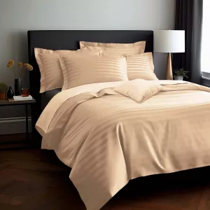 Pościel satyna bambusowo-bawełniana (P) STRIPE BEIGE/220x200 +2x70x80 z listwą +4x40x40 BAMBOO