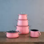 Wysoki Garnek emaliowany różowy 6 l 24 cm Riess PINK - 12