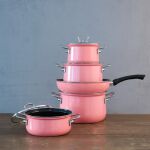 Wysoki Garnek emaliowany różowy 6 l 24 cm Riess PINK - 10