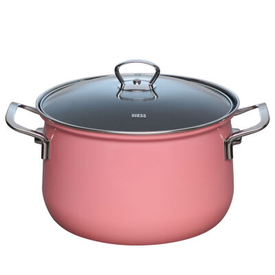 Różowy garnek emaliowany dedykowany do nowoczesnych kuchni premium, sria PINK od Riess.