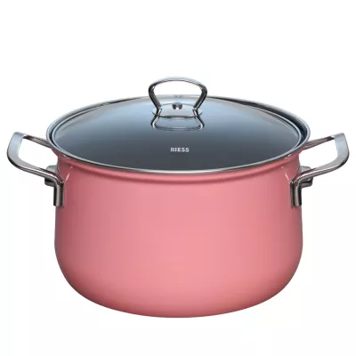Różowy garnek emaliowany dedykowany do nowoczesnych kuchni premium, sria PINK od Riess.
