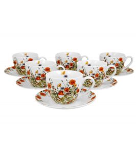 Filiżanki do kawy i herbaty porcelanowe ze spodkami DUO WILD BIRD  280 ml 6 szt.