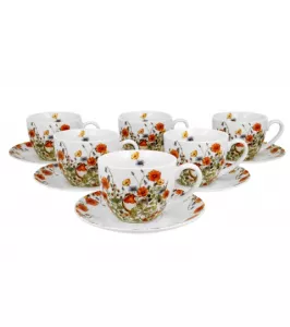 Filiżanki do kawy i herbaty porcelanowe ze spodkami DUO WILD BIRD  280 ml 6 szt.