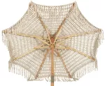 Parasol w naturalnych kolorach z haftem i frędzlami, drewniany maszt Ib Laursen - 4