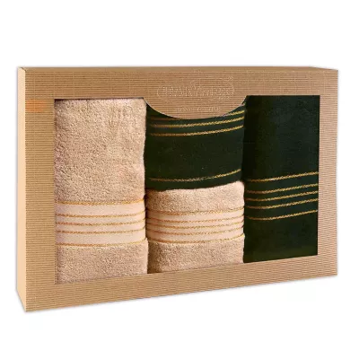 Ręcznik D Bawełna 100% Tiwano Cappuccino + Zieleń Butelkowa (P) 2x50x90+2x70x140 kpl.