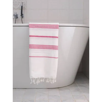 Ręcznik bawełniany hammam biały/fuksja 170x100 cm Ottomania