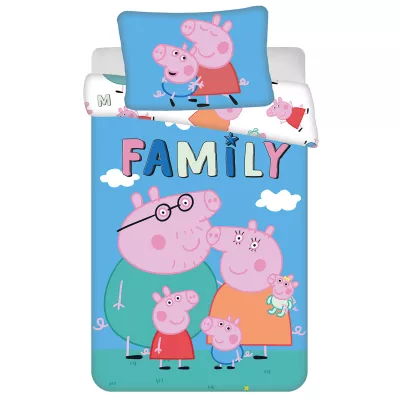 Pościel bawełna 100x135 + 40x60 Świnka Peppa rodzina