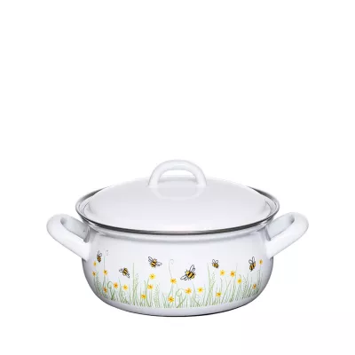 Garnek emaliowany niski 1 l biały w pszczółki Riess BIENE