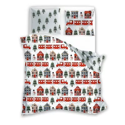 Pościel bawełniana 220x200 + 2x70x80 świąteczna wzór 075