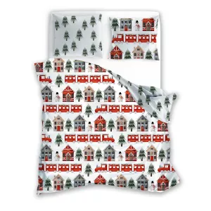 Pościel bawełniana 220x200 + 2x70x80 świąteczna wzór 075