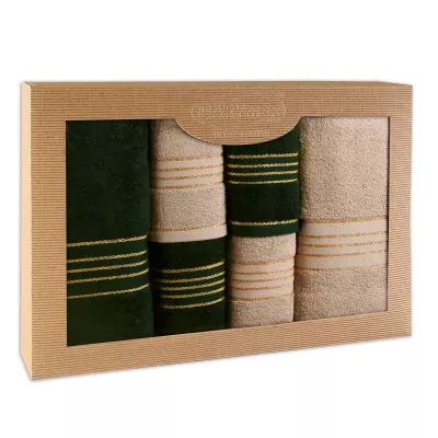 Ręcznik D Bawełna 100% Tiwano Cappuccino + Zieleń Butelkowa (P) 2x30x50+2x50x90+2x70x140 kpl.