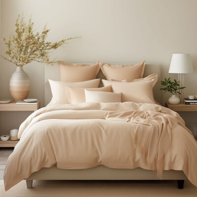 Pościel satyna bawełniana JASNY BEŻ 044/140x200+1posz.70x80