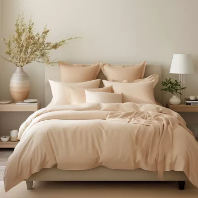 Pościel satyna bawełniana JASNY BEŻ 044/140x200+1posz.70x80