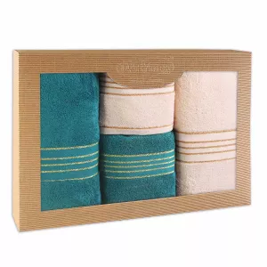 Ręcznik D Bawełna 100% Tiwano Krem + Ciemny Turkus (P) 2x50x90+2x70x140 kpl.