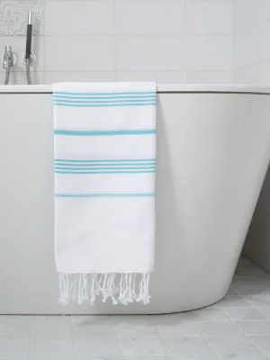 Ręcznik bawełniany hammam biały w paski aqua 170x100 cm Ottomania