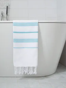 Ręcznik bawełniany hammam biały w paski aqua 170x100 cm Ottomania