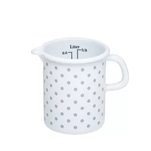 Kubek emaliowany 0,5l z miarką biały w szare kropki Riess 