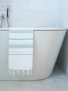Ręcznik bawełniany hammam biały w paski pistacjowe 170x100 cm Ottomania