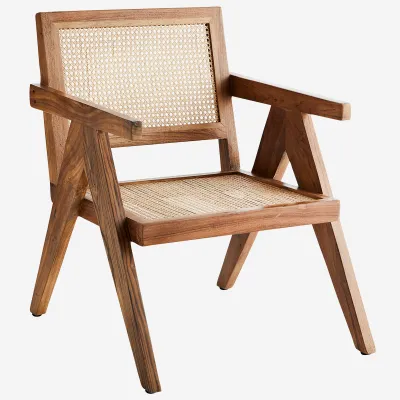 Fotel z drewna tekowego z rattanem cane Madam Stoltz