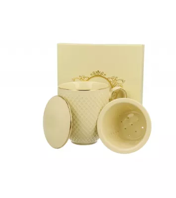 Kubek z zaparzaczem i pokrywką z porcelany DUO ECRU VESPER 420 ml