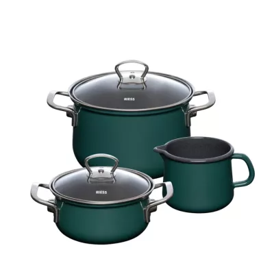 Zestaw garnków emaliowanych Riess Teal Premium Starterset 3-częściowy – morska zieleń, na indukcję