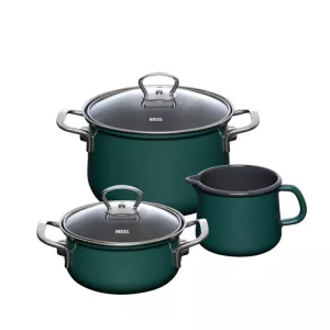 Zestaw garnków emaliowanych Riess Teal Premium Starterset 3-częściowy – morska zieleń, na indukcję