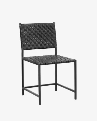 Krzesło do jadalni ze skórzaną plecionką czarny Nordal
