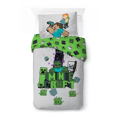 Pościel bawełna 140x200+1p70x90 Minecraft szary