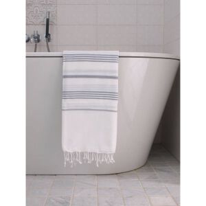Ręcznik bawełniany hammam biały/szary 170x100 cm Ottomania