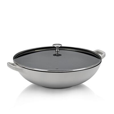 KELA-Wok żeliwny 36cm+pokrywa 4l jasnoszary Calido