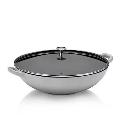 KELA-Wok żeliwny 36cm+pokrywa 4l jasnoszary Calido