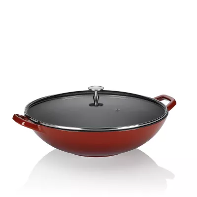 KELA-Wok żeliwny +pokrywa 4 l czerwony Calido