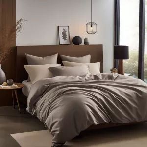 Pościel satyna bawełniana CIEMNY BEŻ 041/180x200