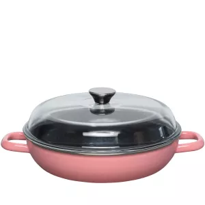 Różowa patelnia do duszenia Riess 28 cm z pokrywą szklaną – styl i wszechstronność w Twojej kuchni