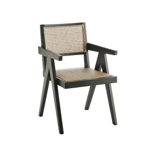 Krzesło z drewna wiązowego z rattanem czarne Madam Stoltz